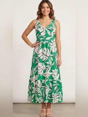 Every Palm Floral Criss Cross Back Detail Tiered Midi Dress New